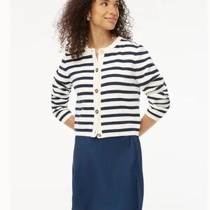 J. Crew Factory Navy and White Striped Cardigan Lady Jaket